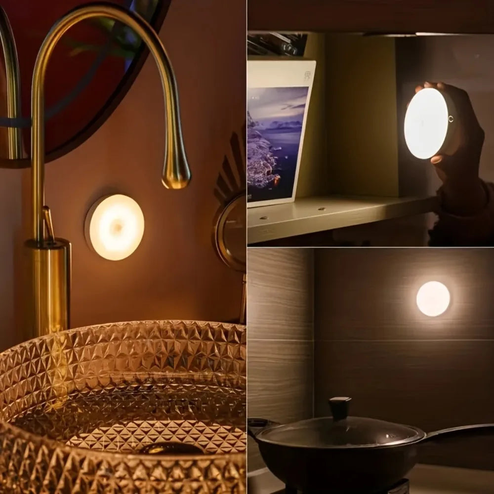3-Pack Motion Sensor LED Lights - Adjustable Brightness, USB Rechargeable, Perfect for Kitchens & Night Use, Available in Two Colours